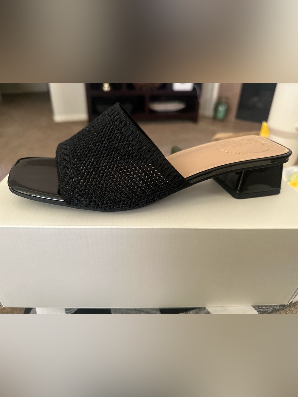 Black Knit Slide Mule with Low Block Heel